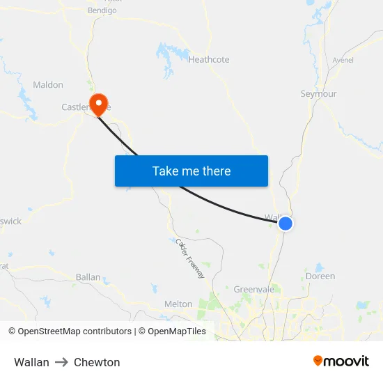 Wallan to Chewton map