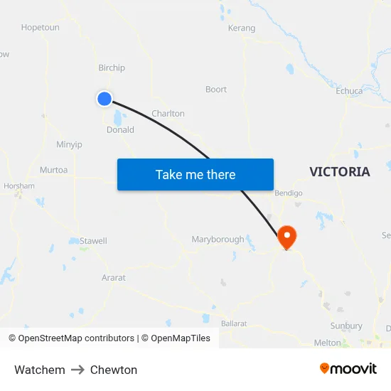 Watchem to Chewton map