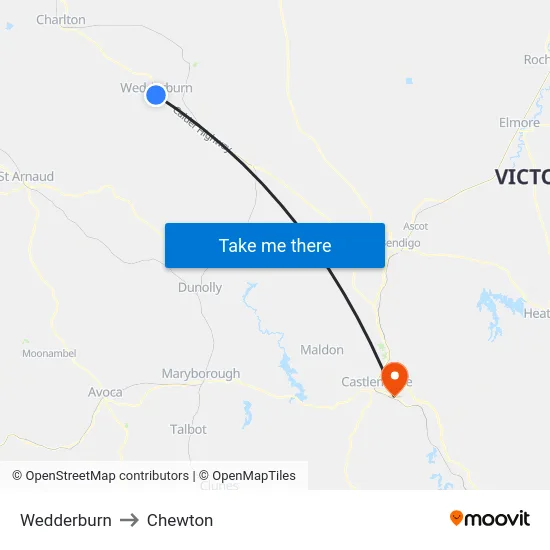 Wedderburn to Chewton map