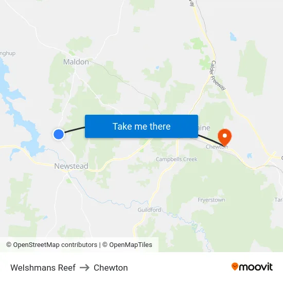 Welshmans Reef to Chewton map