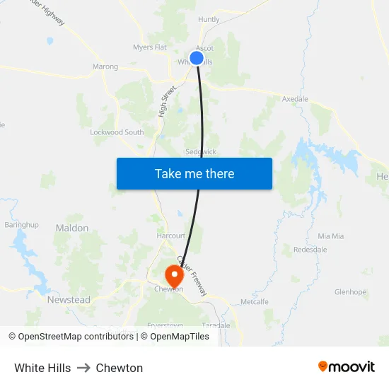 White Hills to Chewton map