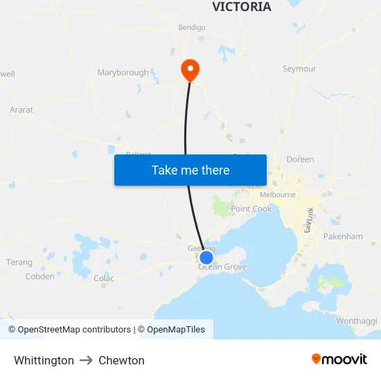 Whittington to Chewton map