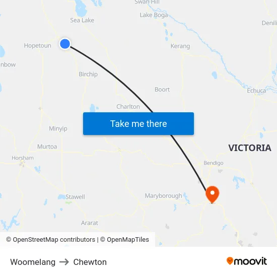 Woomelang to Chewton map