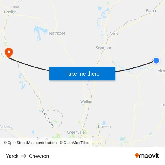 Yarck to Chewton map