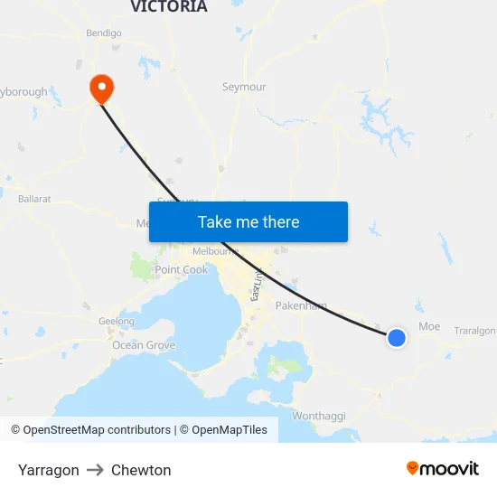 Yarragon to Chewton map