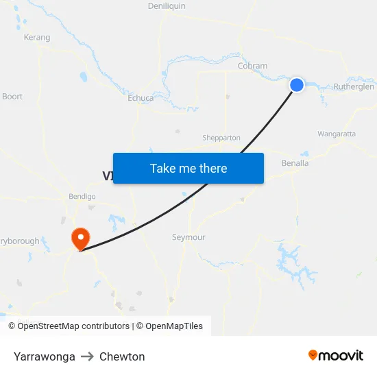 Yarrawonga to Chewton map