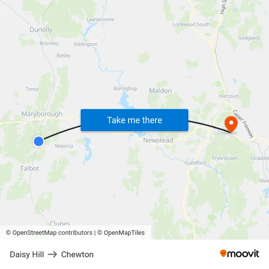 Daisy Hill to Chewton map