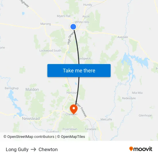 Long Gully to Chewton map
