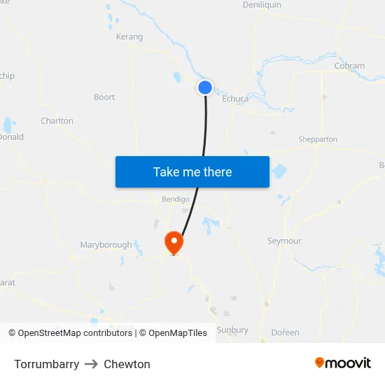 Torrumbarry to Chewton map