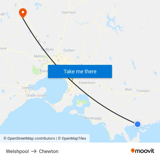 Welshpool to Chewton map