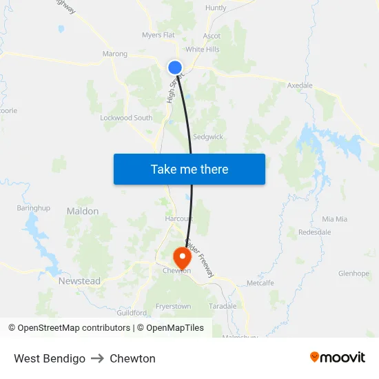 West Bendigo to Chewton map