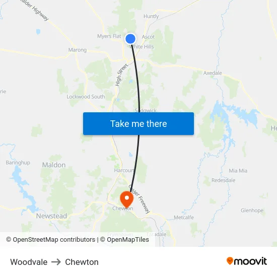 Woodvale to Chewton map