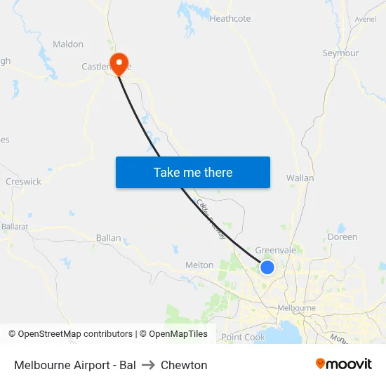 Melbourne Airport - Bal to Chewton map