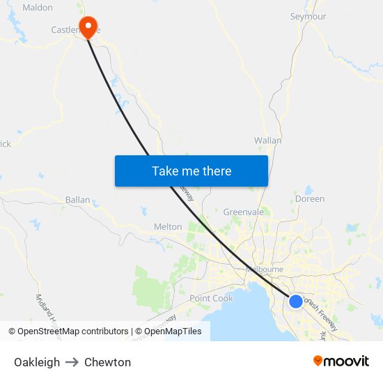 Oakleigh to Chewton map