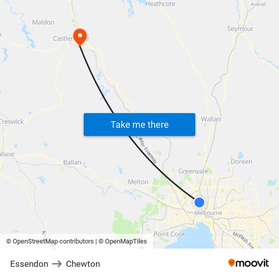 Essendon to Chewton map