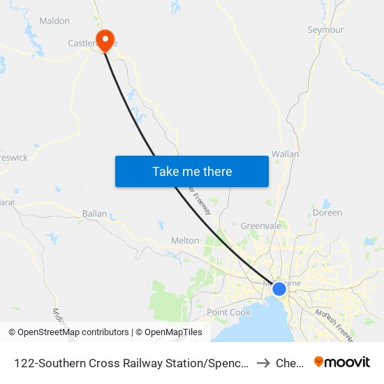 122-Southern Cross Railway Station/Spencer St (Melbourne City) to Chewton map