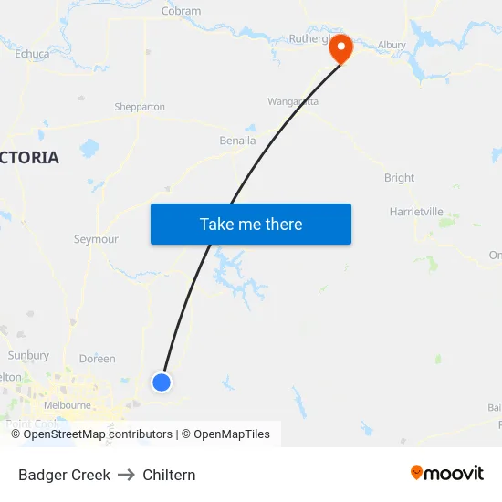 Badger Creek to Chiltern map
