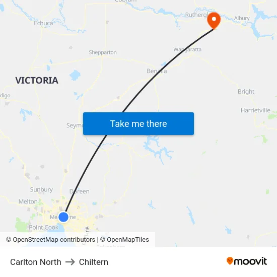 Carlton North to Chiltern map