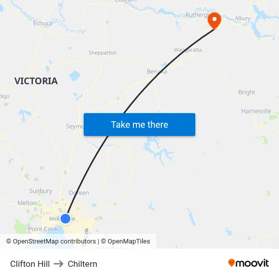 Clifton Hill to Chiltern map