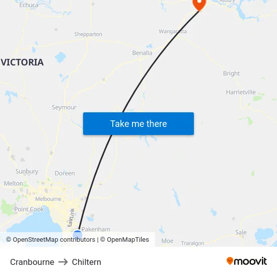 Cranbourne to Chiltern map