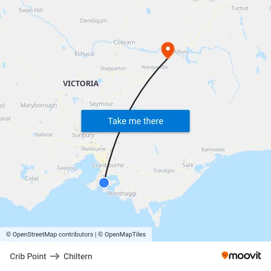 Crib Point to Chiltern map