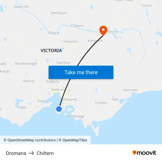 Dromana to Chiltern map