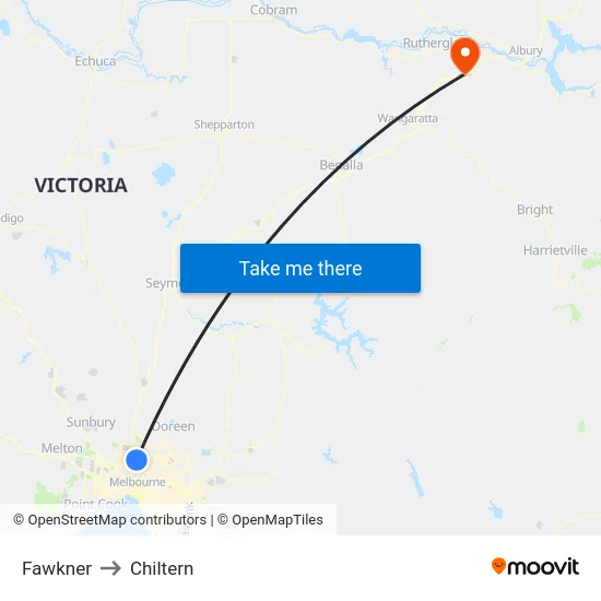 Fawkner to Chiltern map