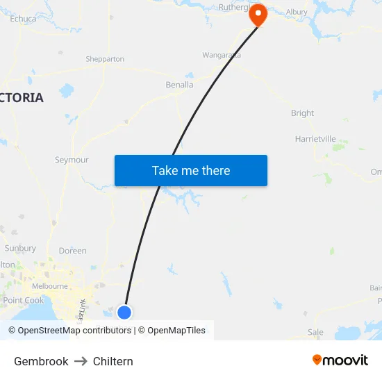 Gembrook to Chiltern map
