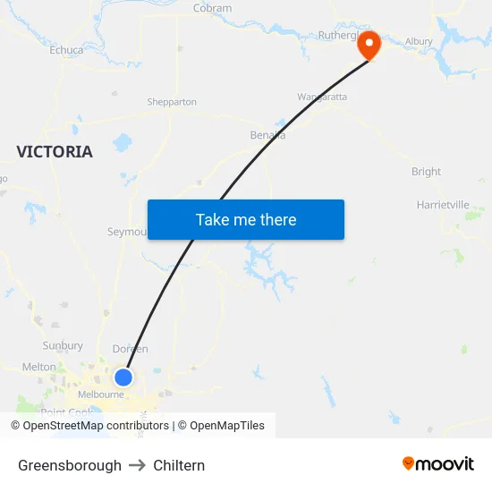 Greensborough to Chiltern map
