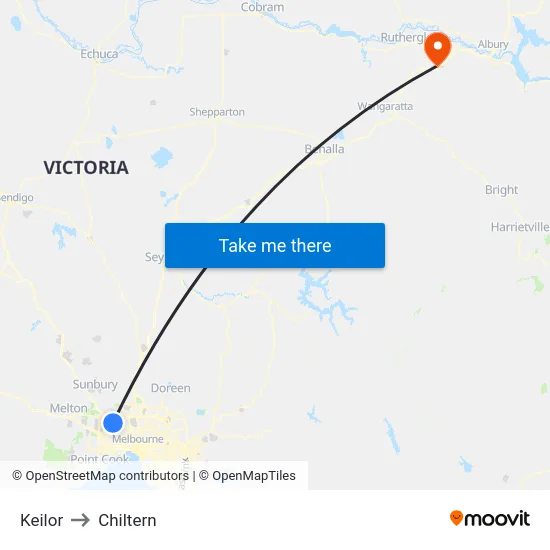 Keilor to Chiltern map