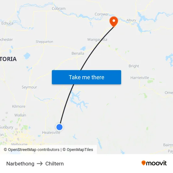 Narbethong to Chiltern map