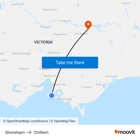 Shoreham to Chiltern map