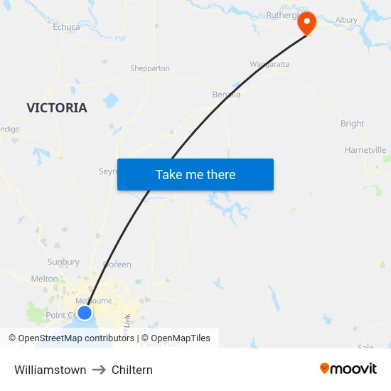 Williamstown to Chiltern map