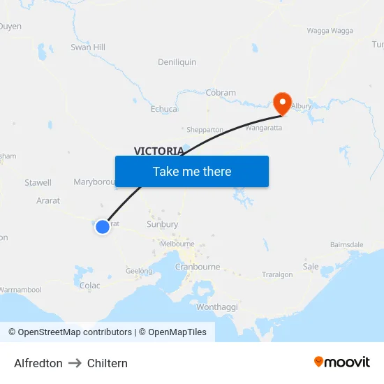 Alfredton to Chiltern map