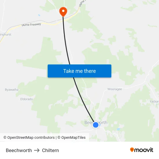 Beechworth to Chiltern map