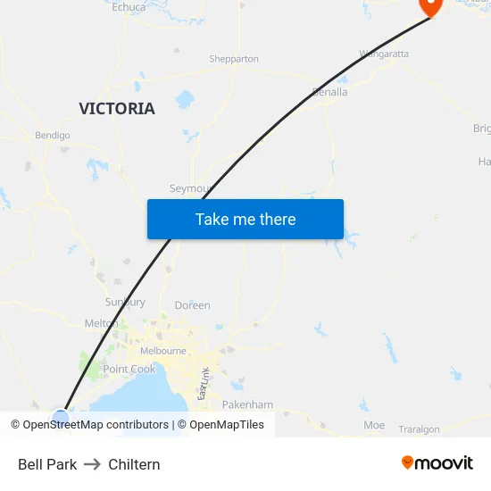 Bell Park to Chiltern map