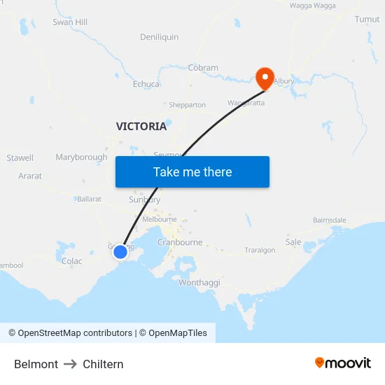 Belmont to Chiltern map