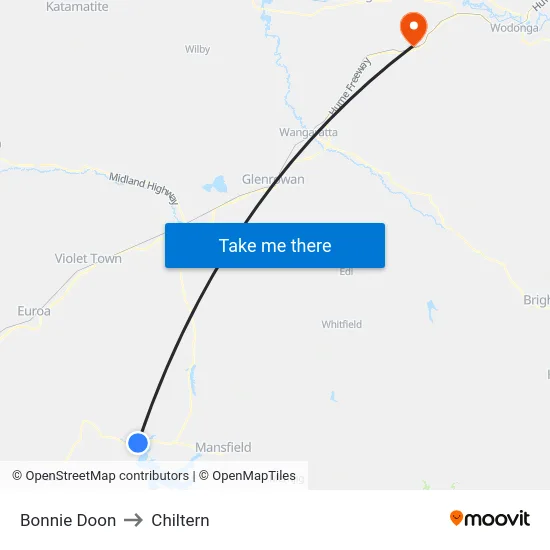 Bonnie Doon to Chiltern map