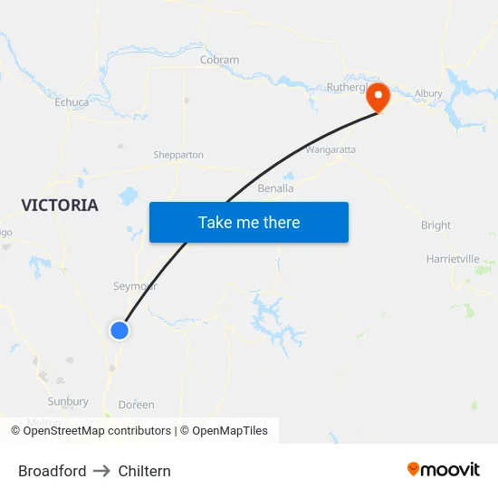Broadford to Chiltern map