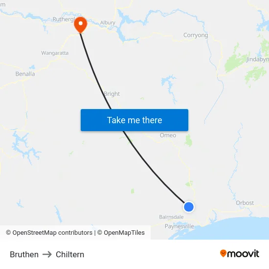 Bruthen to Chiltern map