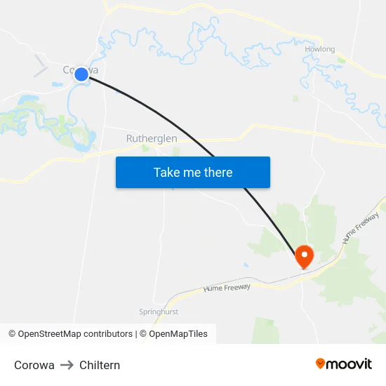Corowa to Chiltern map