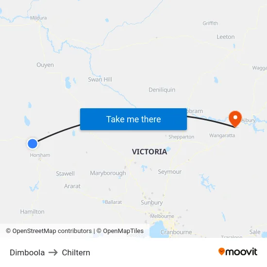 Dimboola to Chiltern map