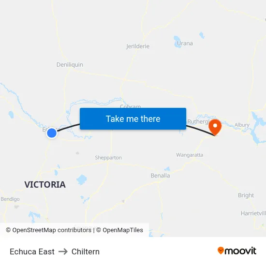 Echuca East to Chiltern map