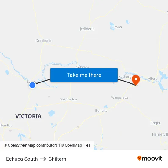 Echuca South to Chiltern map