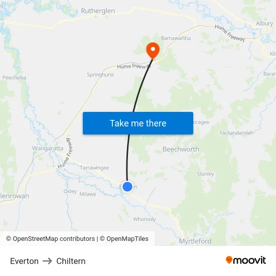 Everton to Chiltern map