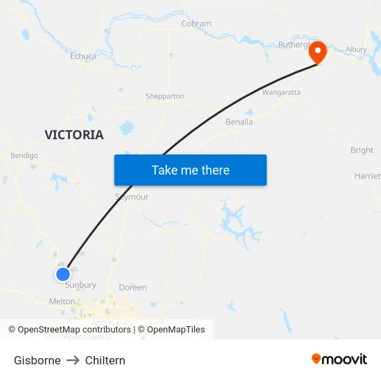 Gisborne to Chiltern map