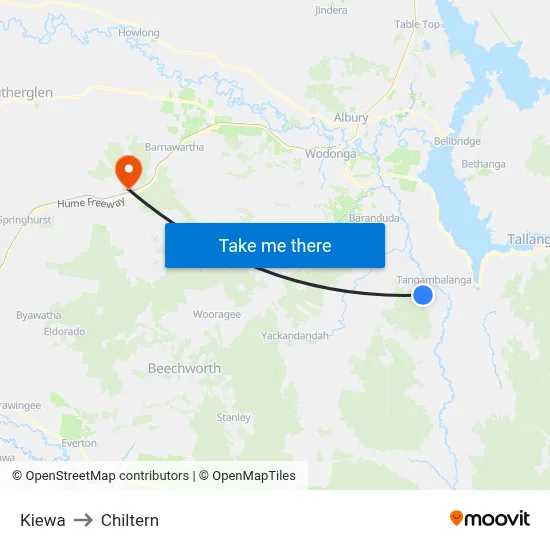 Kiewa to Chiltern map