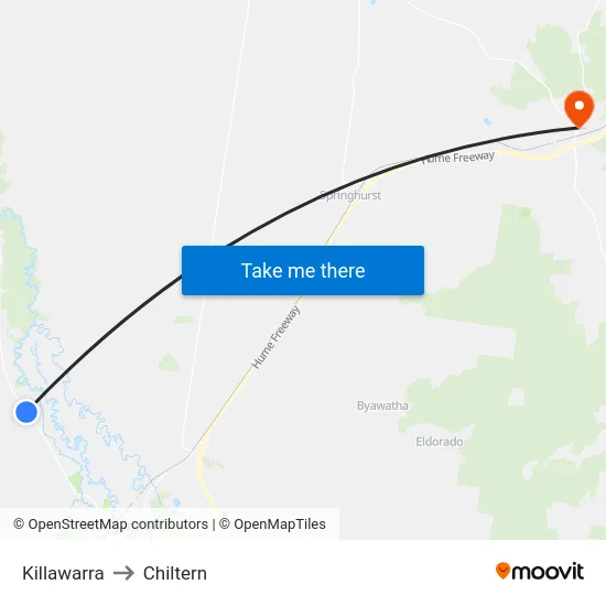 Killawarra to Chiltern map
