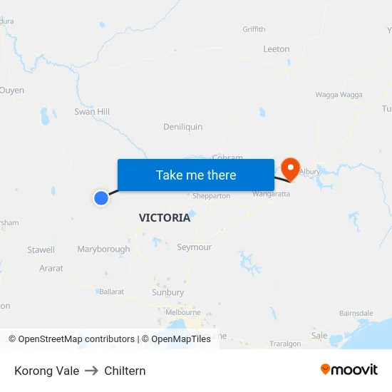 Korong Vale to Chiltern map