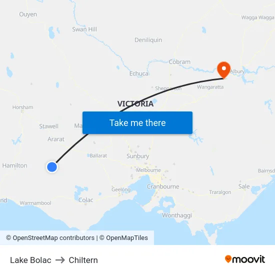 Lake Bolac to Chiltern map